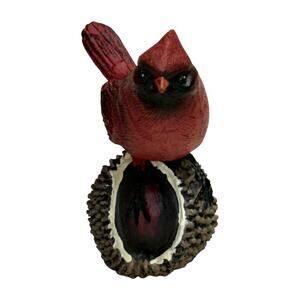 Red Cardinal on Acorn Figurine Small Resin Bird Decor Unbranded